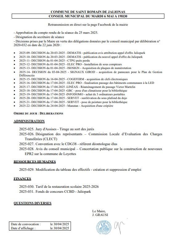 Image de couverture - CONSEIL MUNICIPAL: Ordre du jour 06/05/2025-19h30