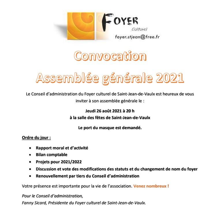Image de couverture - ANNULATION: 26/08 ASSEMBLEE GENERALE: Foyer culturel de Saint-Jean-de-Vaulx