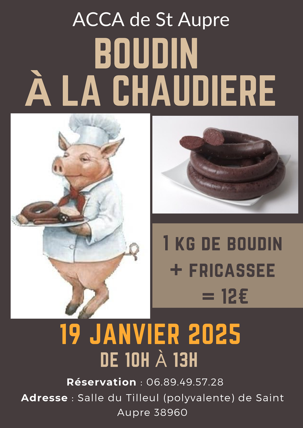 Image de couverture - ACCA : Matinée Boudin le 19 janvier de 10h à 13h - salle du Tilleul