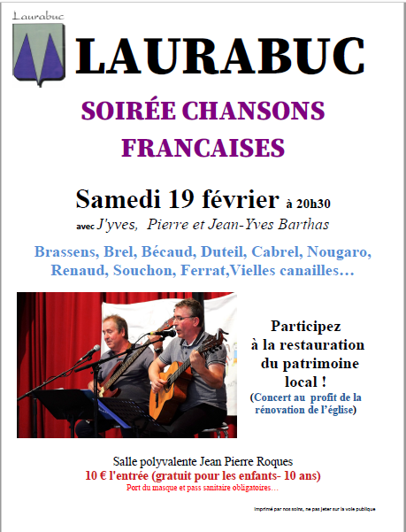 Image de couverture - Concert de chansons françaises le 19 Février à 20H30 au profit de la rénovation de l'église.