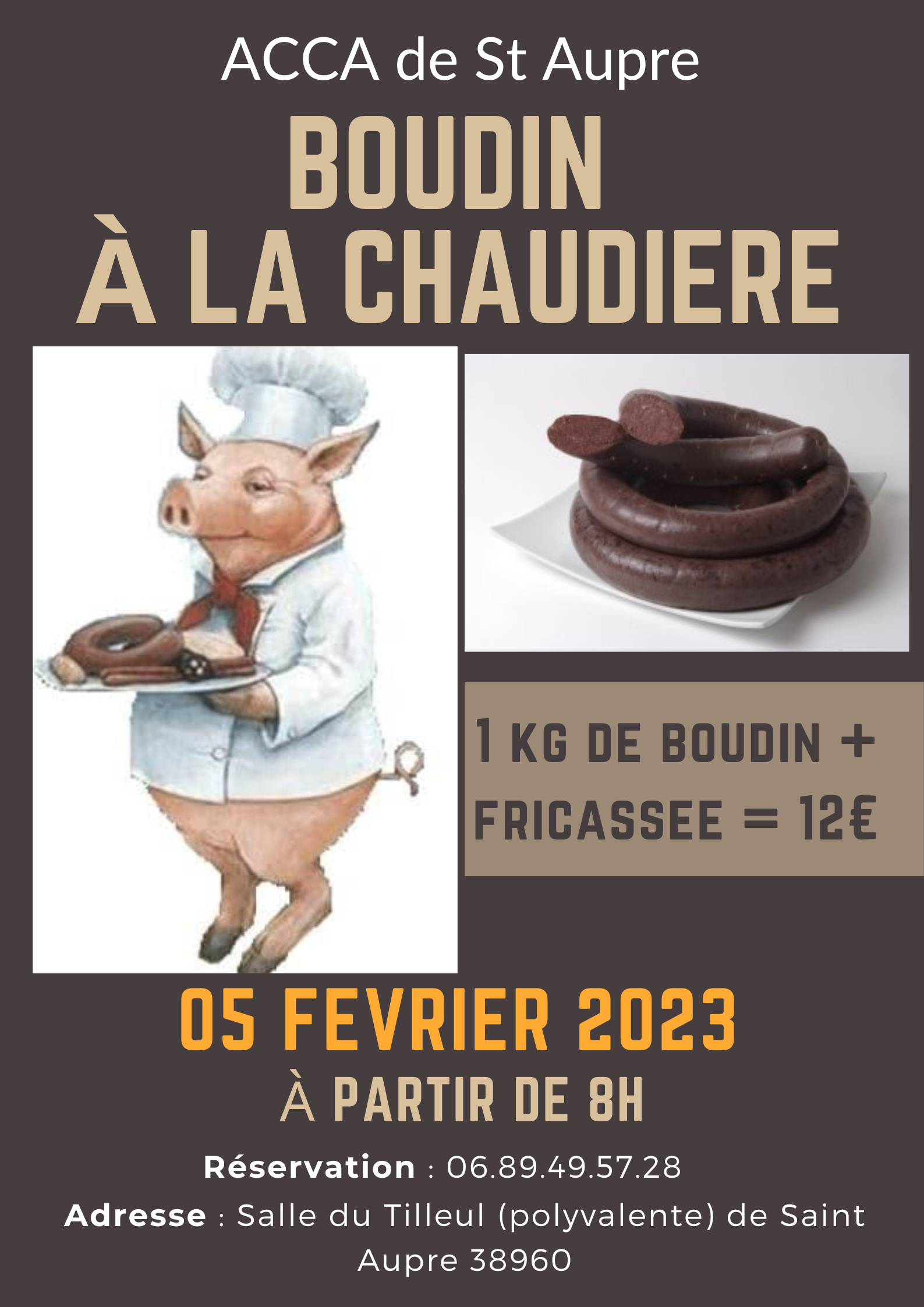 Image de couverture - ACCA Saint-Aupre : Matinée Boudin à la chaudière Dimanche 5 février à partir de 8h