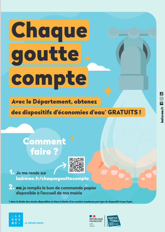 Image de couverture - Le département de la Drôme lance l'opération "CHAQUE GOUTTE COMPTE"