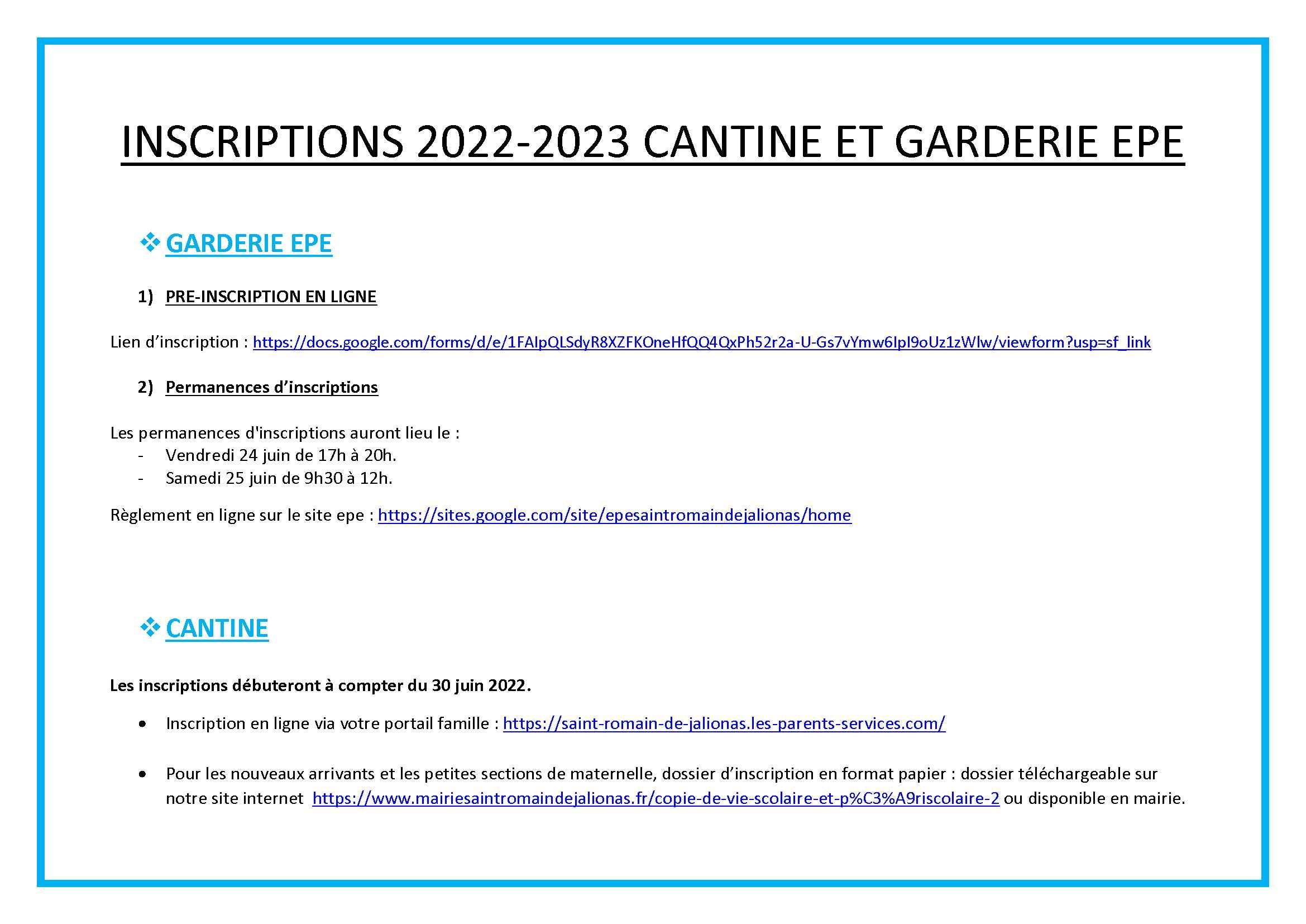 Image de couverture - INSCRIPTIONS 2022-2023 CANTINE ET GARDERIE EPE