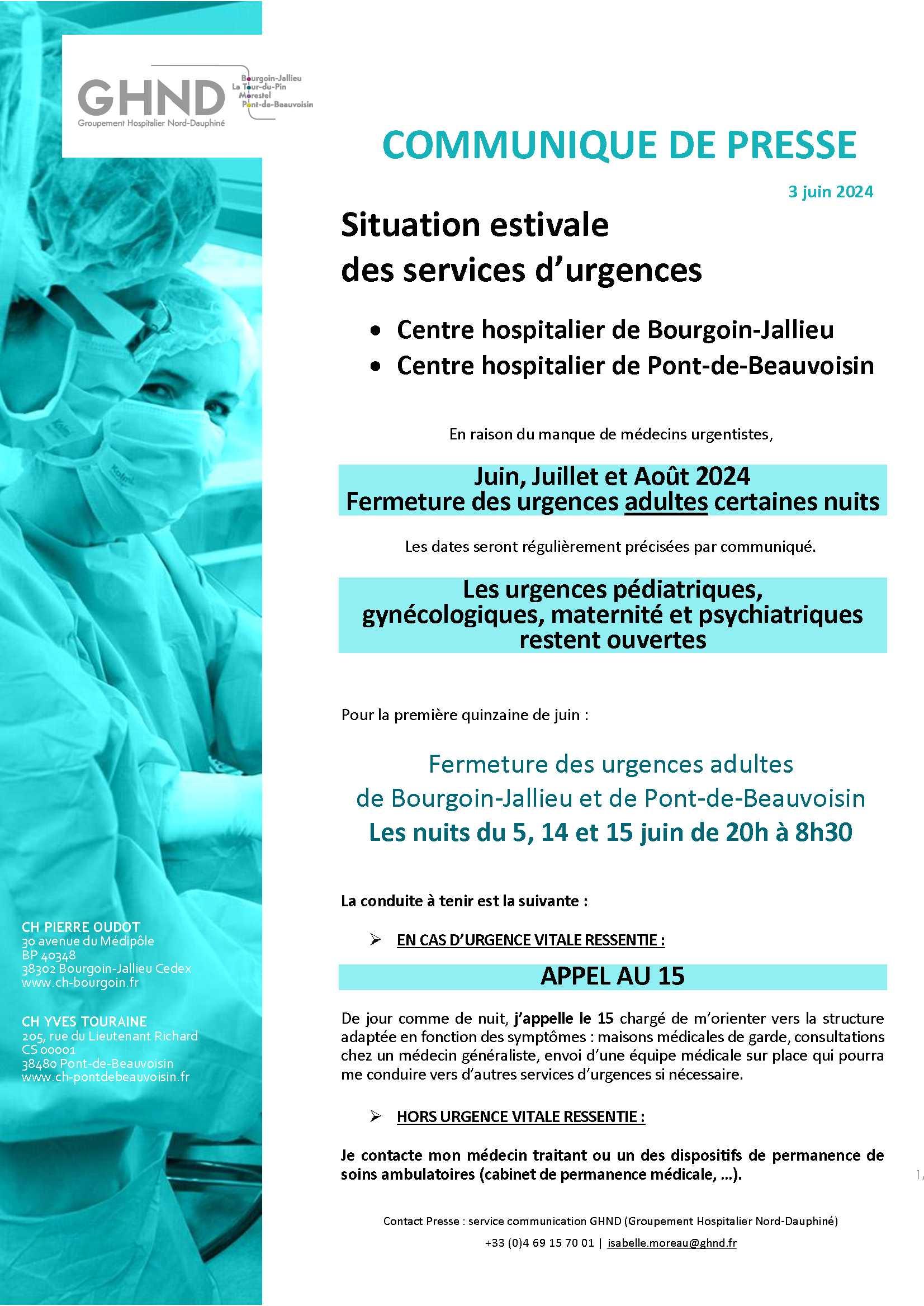 Image de couverture - Fermeture des services des urgences des Centres Hospitaliers de Bourgoin-Jallieu et de Pont de Beauvoisin (période estivale – manque de médecins urgentistes).