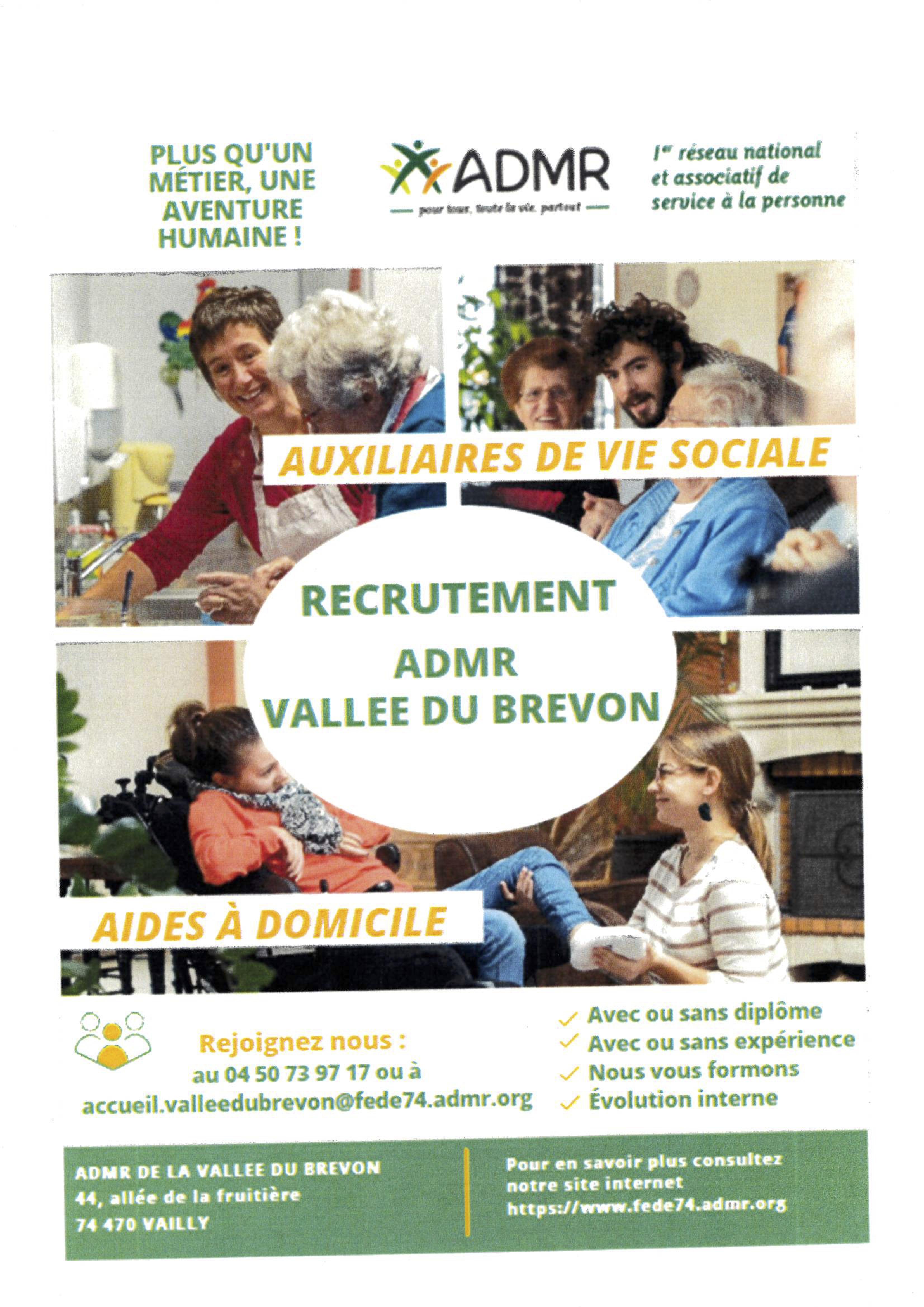 Image de couverture - L'ADMR de la vallée du Brevon recrute