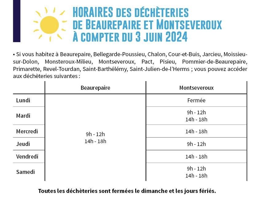 Image de couverture - Nouveaux horaires des déchèteries de Beaurepiaire et de Montseveroux à partir du 3 juin