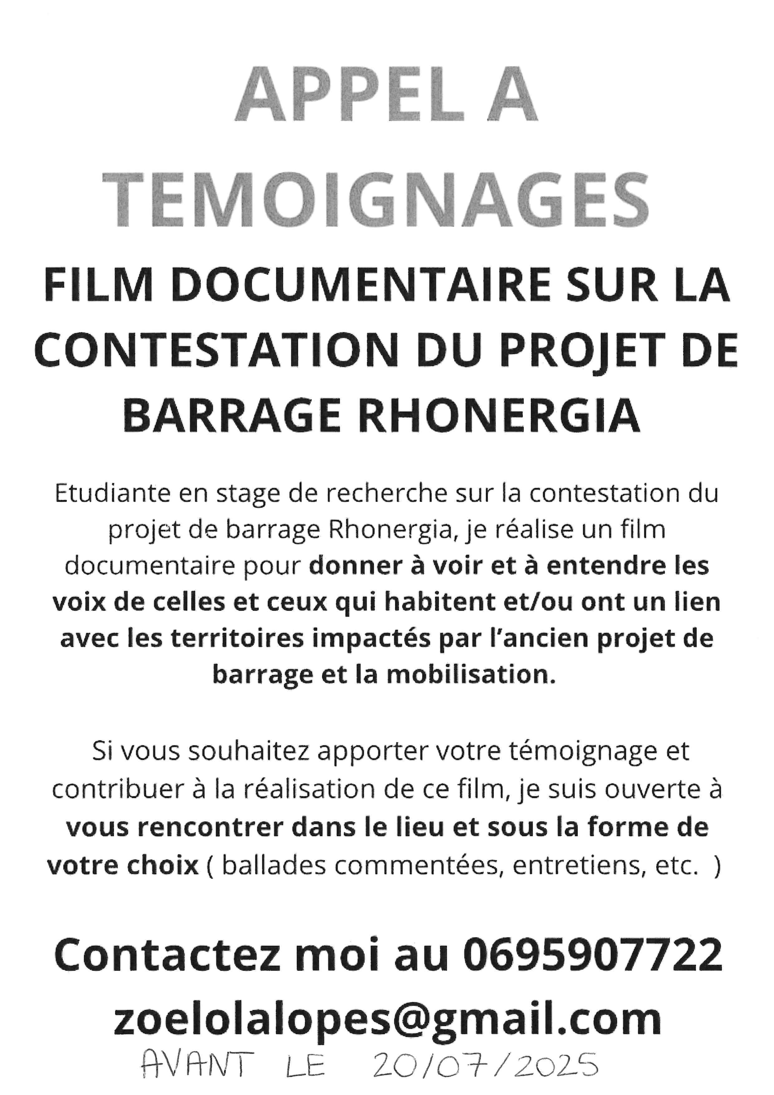 Image de couverture - APPEL A TEMOIGNAGE PROJET BARRAGE RHONERGIA