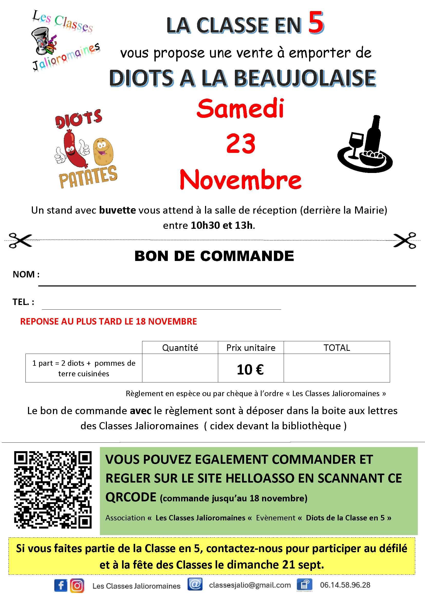 Image de couverture - LES CLASSES JALIOROMAINES: DIOTS A LA BEAUJOLAISE 23/11