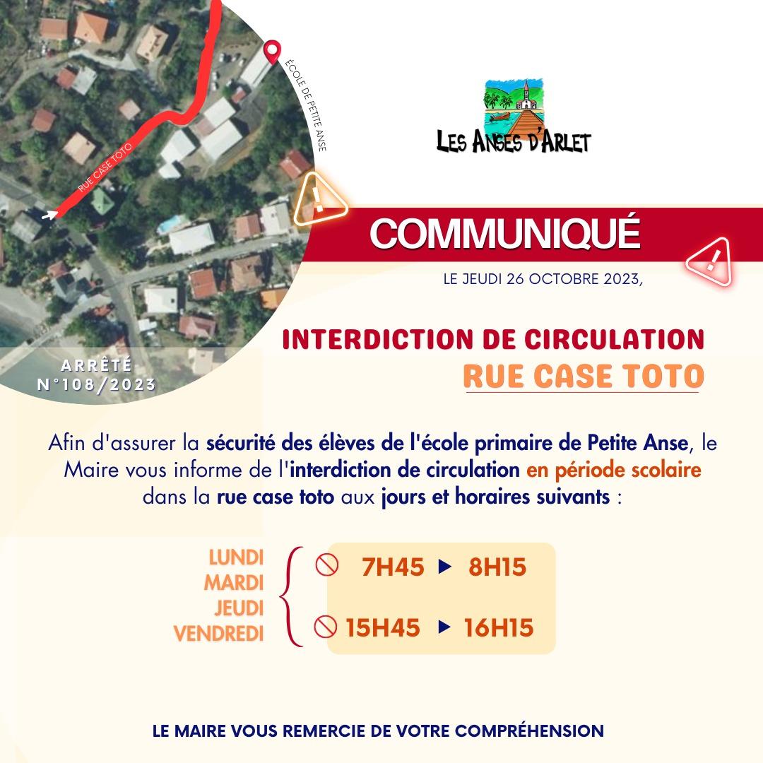 Image de couverture - COMMUNIQUE | Interdiction de circulation rue case toto, Petite Anse